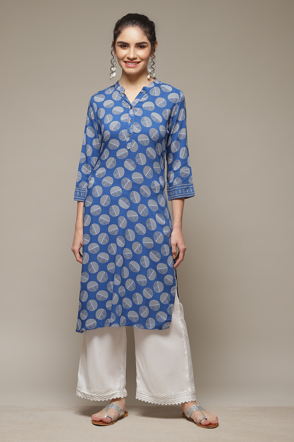 Blue LIVA Straight Kurta image number 1